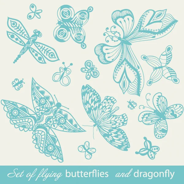 Butterfly achtergrond, vintage insect set, verzameling van butterfl — Stockvector