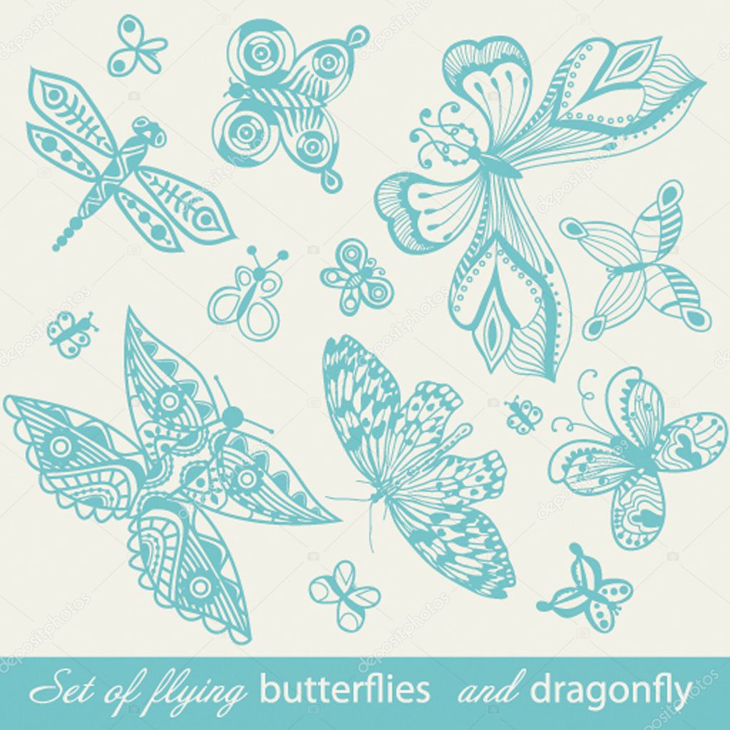Butterfly Background, vintage insect set, collection of butterfl