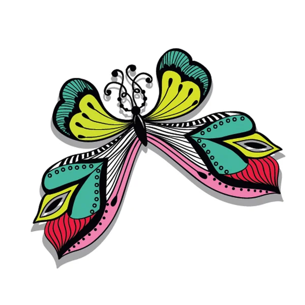 Kelebek, kelebek retro des soyut renkli çizimi — Stok Vektör