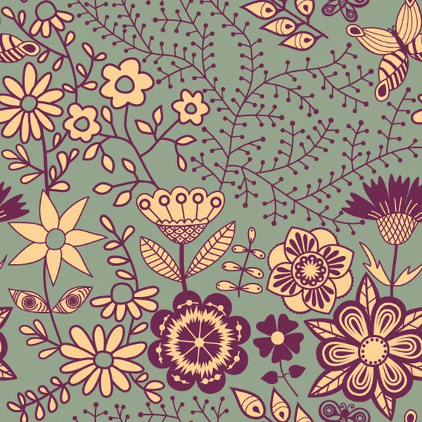 Varrat nélküli textúra a virágok és a pillangók. Végtelen virág Péter — Stock Vector