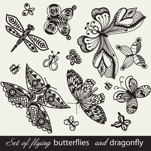 蝴蝶背景、 复古昆虫组、 蝶阀的集合 — 图库矢量图片