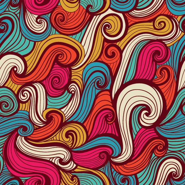 Colorful seamless abstract hand-drawn pattern, waves background — Stock Vector