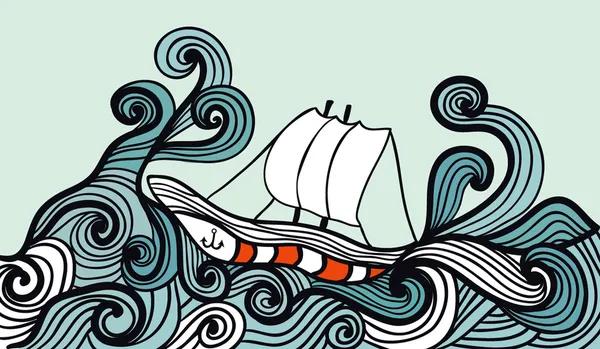嵐の海でセーリング船 — ストックベクタ