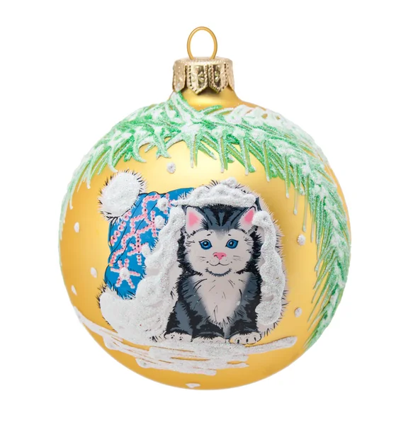 Kočka s zimní klobouk Vánoční dekorace — Stock fotografie