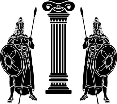 Two hoplits and column clipart