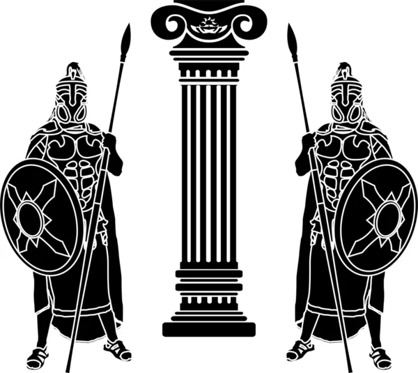 Dos hoplits y columna — Archivo Imágenes Vectoriales