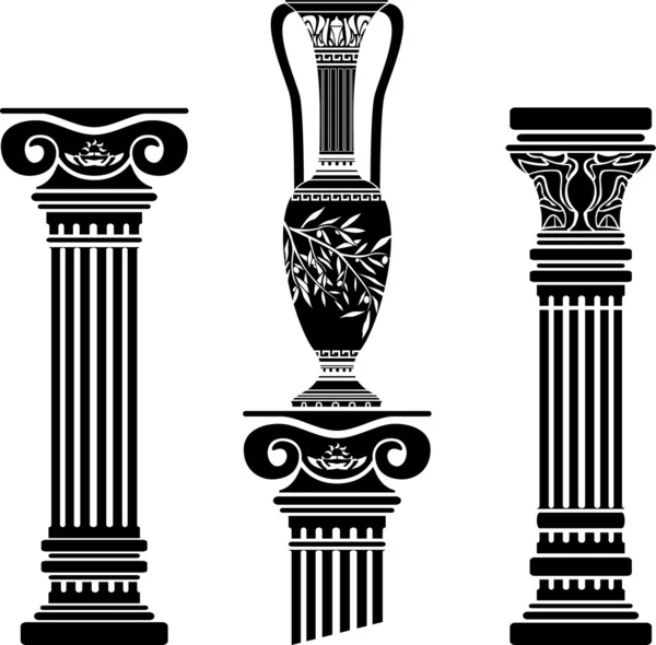 Stencils of columns and hellenic jug — Stock Vector