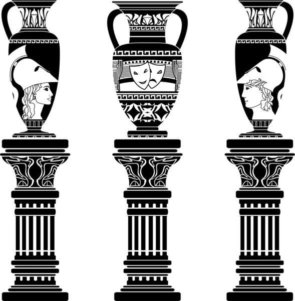 Hellenic jugs with columns — Stock Vector