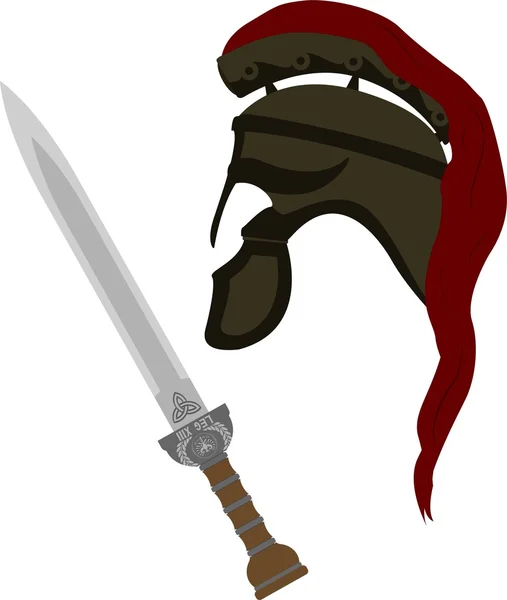 Casco y espada romanos — Vector de stock
