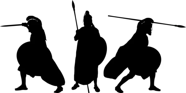 古代的勇士 silhouettes — 图库矢量图片