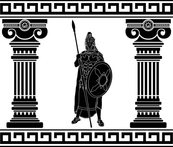 Schwarzer Krieger mit Säulen. Erste Variante — Stockvektor