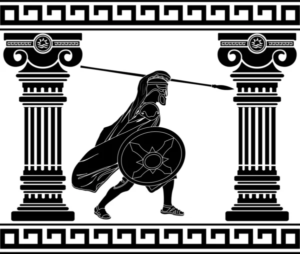 Guerrier noir avec colonnes. deuxième variante — Image vectorielle