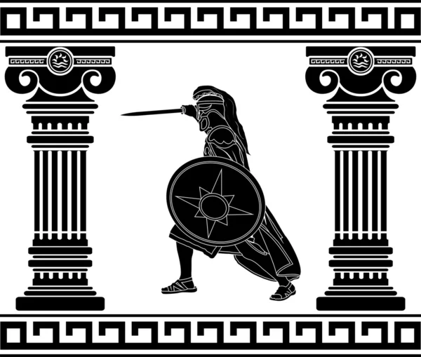 Guerrier noir avec colonnes. troisième variante — Image vectorielle