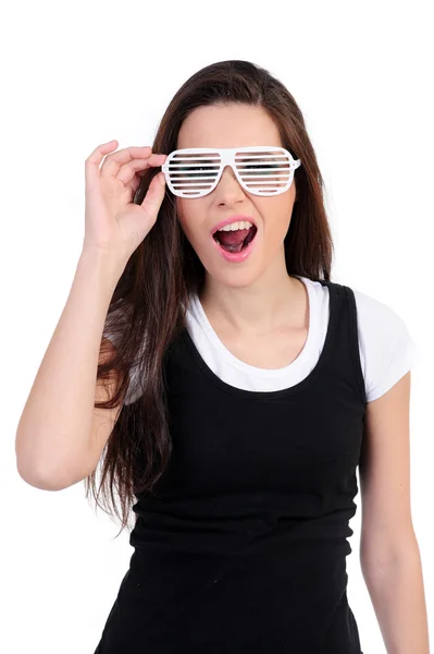 Брюнетка жінка з білим окуляри — стокове фото
