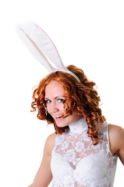 Жінка в сексуальному мереживному костюмі кролика — стокове фото
