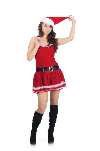 Девочка-подросток позирует в красной рождественской одежде — стоковое фото