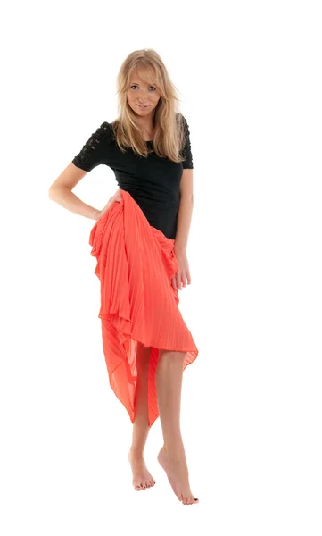 Blonde in a red skirt — Stock Photo, Image