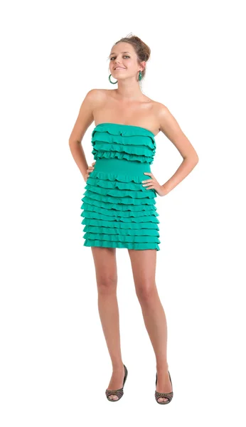 Flicka i en grön klänning — Stockfoto