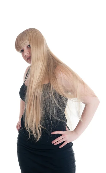 Blondynka w czarnej sukni — Zdjęcie stockowe