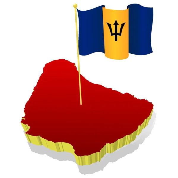 Mapa de imágenes tridimensional de Barbados con la bandera nacional — Vector de stock