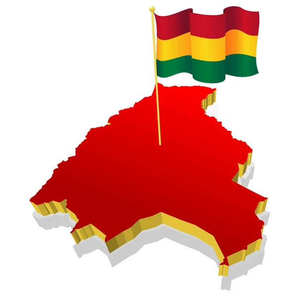 Mapa tridimensional de imágenes de Bolivia con la bandera nacional — Vector de stock