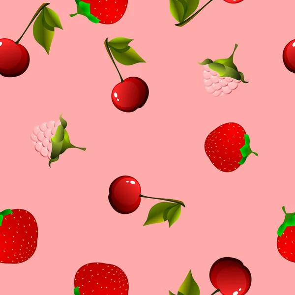 Texture sans couture avec cerise, framboise et fraise — Image vectorielle