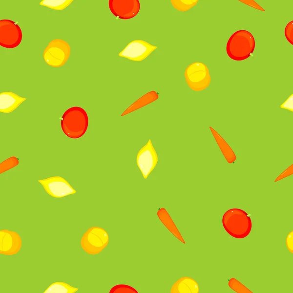 Bezešvá textura s mrkví, rajčaty, citron a broskev — Stockový vektor