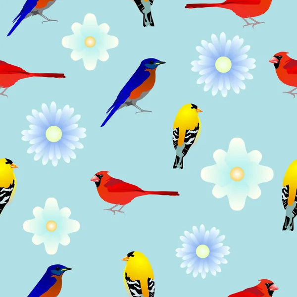 Textura sem costura com pássaros e flores — Vetor de Stock