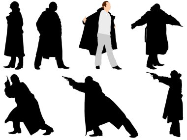 A collection of silhouettes of gangsters. Vector clipart