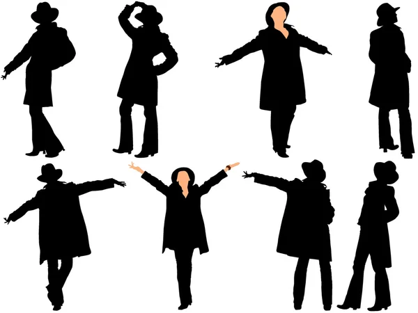 Een collectie van silhouetten van vrouwen in de hoed. vector — Stockvector