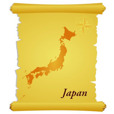 Japonya silueti ile vektör parşömeni