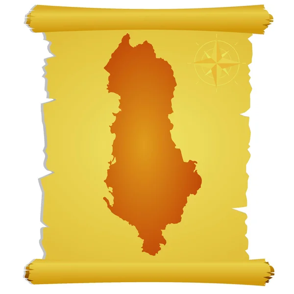 Vector parchment with a silhouette of Albania — Stock Vector