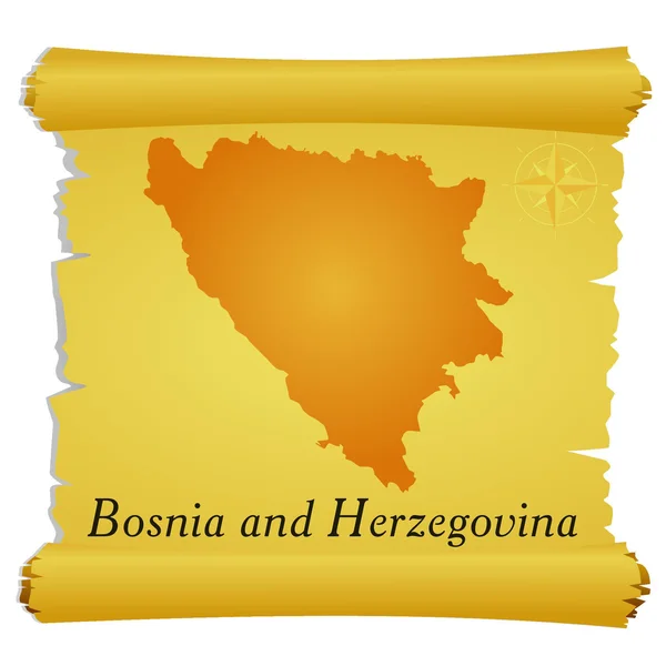 Pergaminho vetorial com uma silhueta da Bósnia e Herzegovina — Vetor de Stock