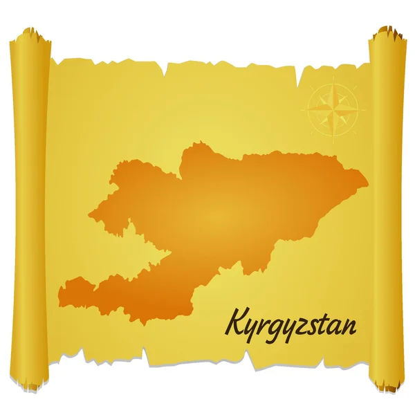 Vector parchment with a silhouette of Kyrgyzstan — Stock Vector