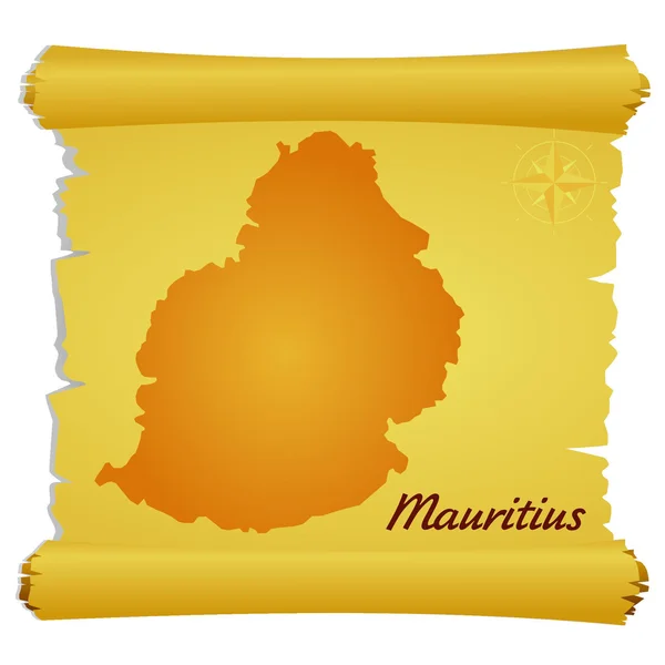 Vector parchment with a silhouette of Mauritius — Stock Vector