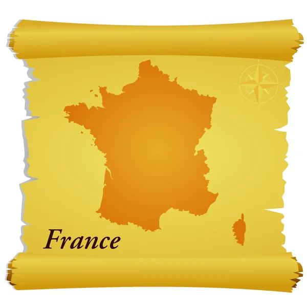 Parchemin vectoriel avec une silhouette de France — Image vectorielle