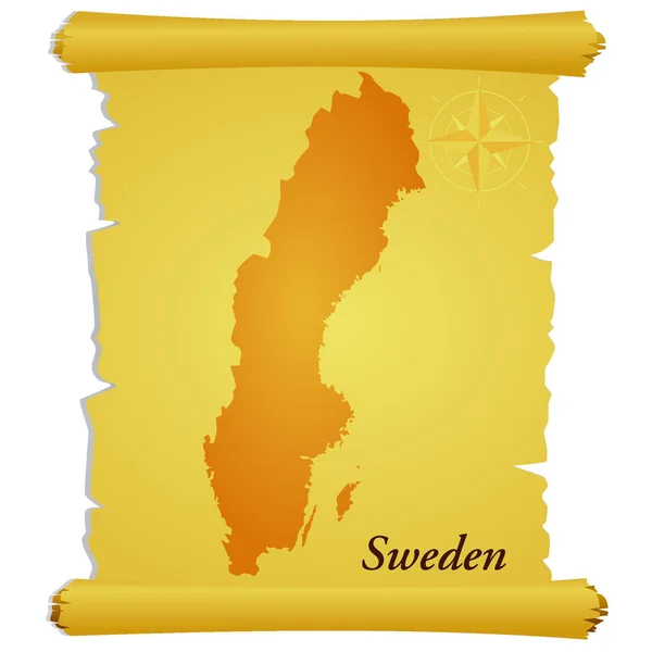 Vector parchment with a silhouette of Sweden — Stock Vector