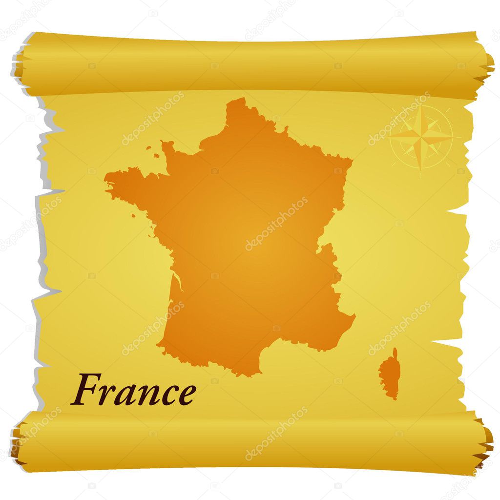 Vector parchment with a silhouette of France