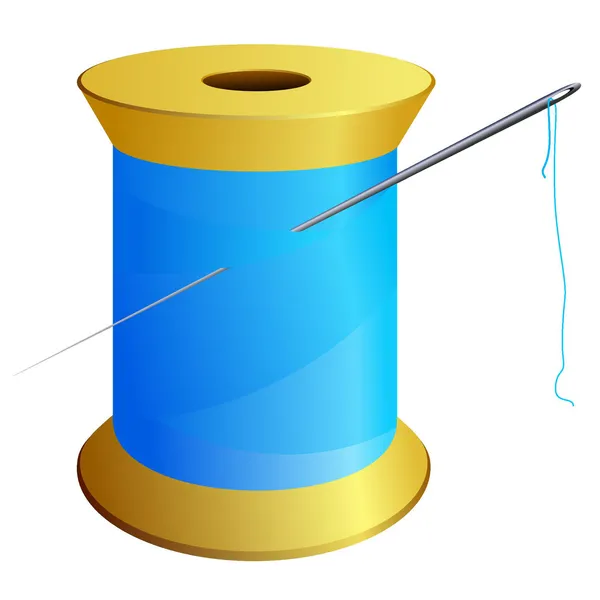 Spoel van blauwe wol met een naald. vector — Stockvector
