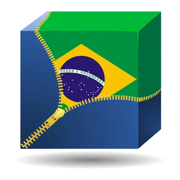 Cube with the flag of Brazil in a case — Stock Vector