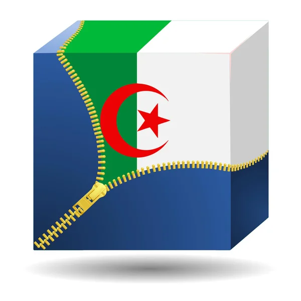 Cubo com a bandeira da Argélia em um caso — Vetor de Stock