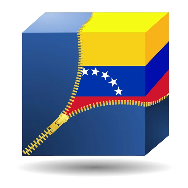 Cubo con la bandera de Venezuela en un caso — Vector de stock