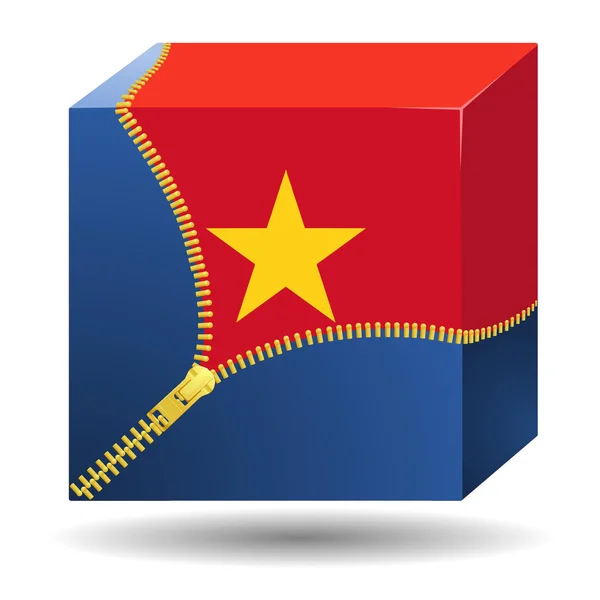 Cubo com a bandeira do Vietnã em um caso —  Vetores de Stock