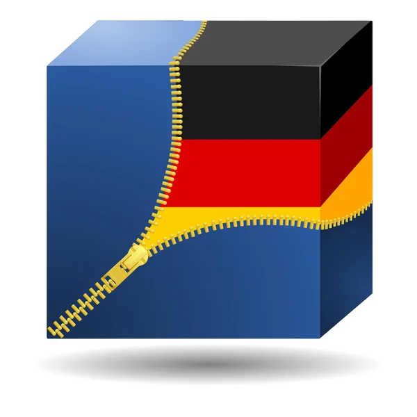 Cubo con la bandera de Alemania en una caja — Vector de stock
