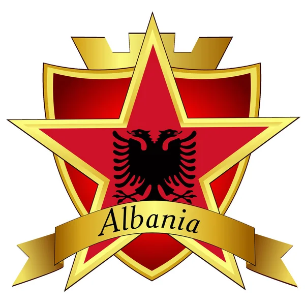 Wektor złota gwiazda na flagę Albanii na tle — Wektor stockowy