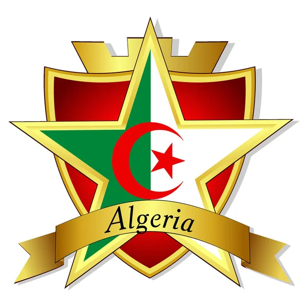 Vektorové Zlatá hvězda na alžírská vlajka na pozadí — Stockový vektor
