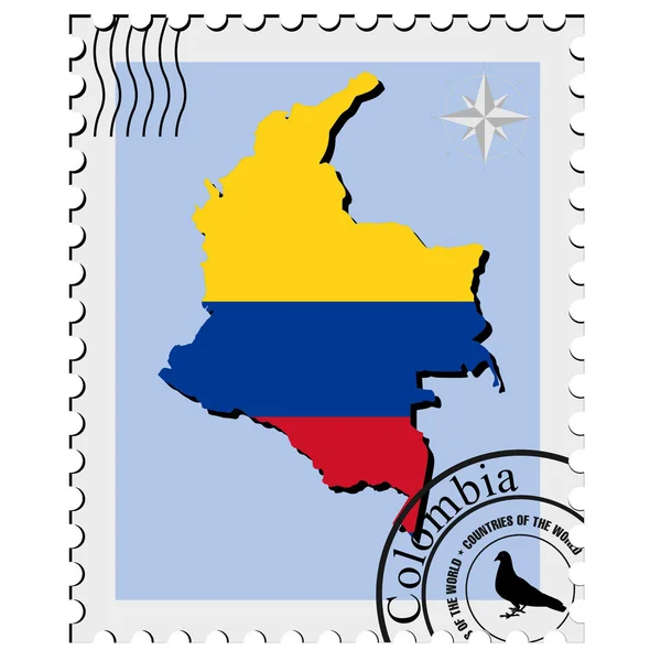 Francobollo vettoriale con le mappe di Colombia — Vettoriale Stock