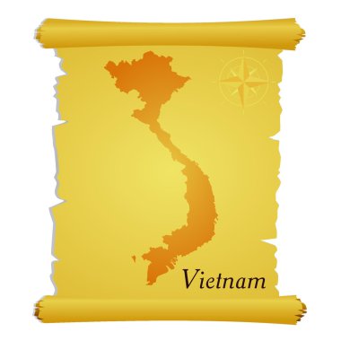 Vietnam silueti olan vektör parşömeni.