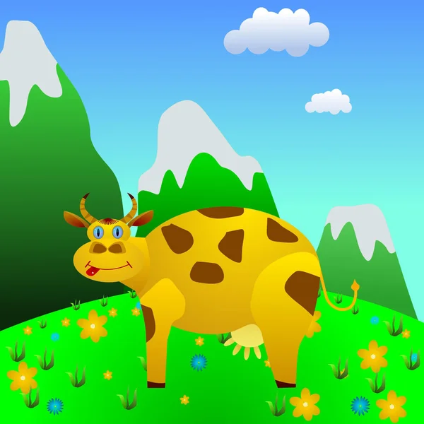 Dağ çayırındaki inek. vektör — Stok Vektör