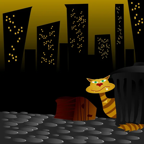 夜の路上で猫 — ストックベクタ